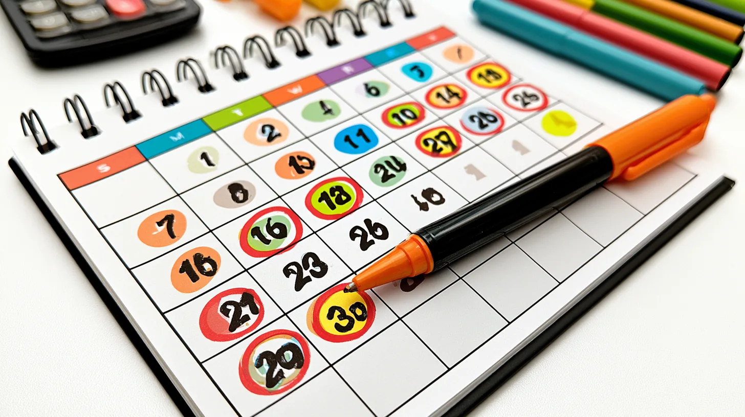 Kalenderblatt mit bunt markierten Fristen und Stiften auf dem Schreibtisch – Alle Bewerbungsfristen für Zahnmedizin im Überblick