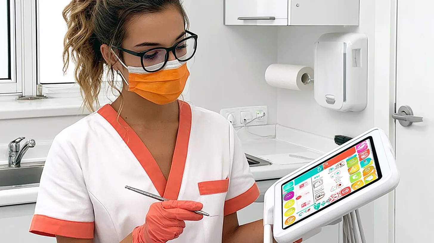 Zahnarzt prüft einen KI-gestützten Diagnosebildschirm – Ersetzt die KI den Zahnarzt?