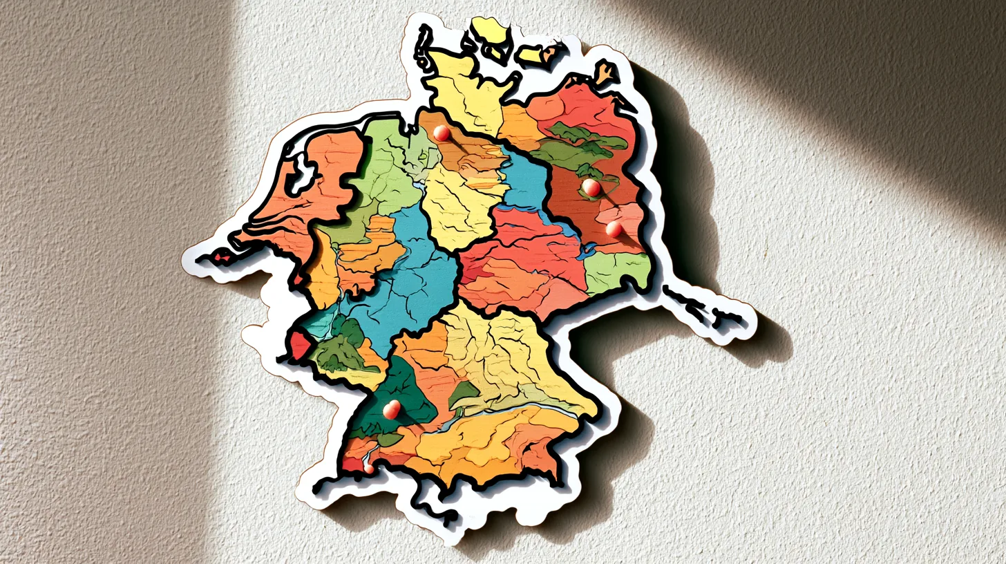 Deutschlandkarte aus Holz mit Pins in ländlichen Regionen – Landzahnarztquote: In welchen Bundesländern gibt es sie?