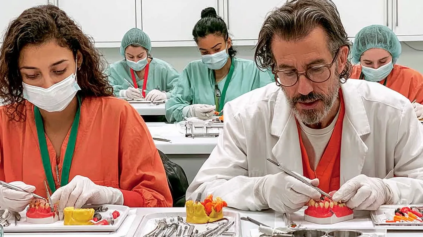 Zahnärzte üben in der Implantologie-Weiterbildung das Setzen von Implantaten – Master Implantologie (MSc): Ablauf, Kosten, Alternativen