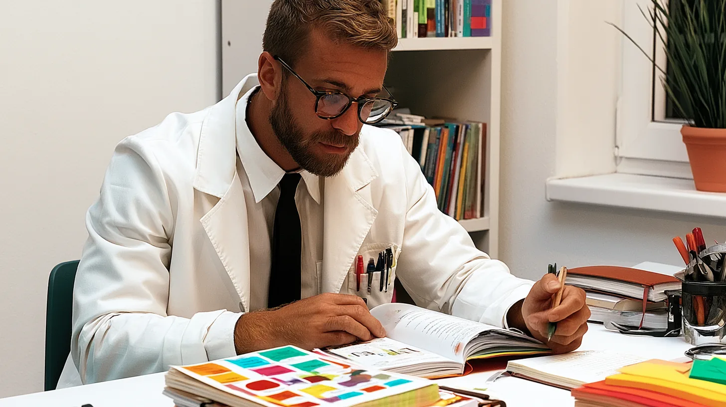 Zahnarzt liest Fachzeitschriften und macht sich Notizen für den Master – Masterstudiengänge für Zahnärzte im Überblick