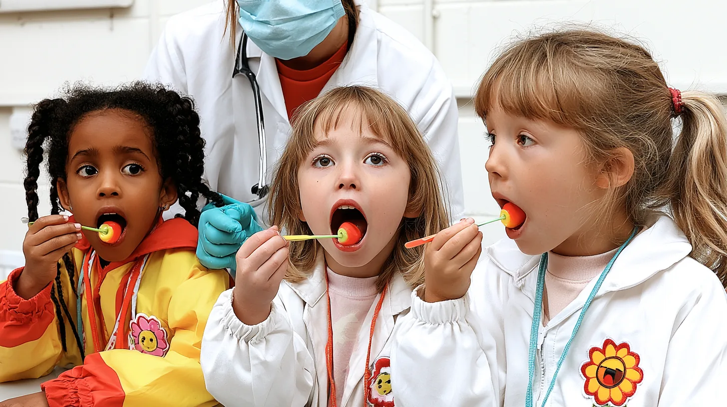 Zahnärztin des Gesundheitsamts untersucht bei einer Schulzahnreihenuntersuchung die Zähne eines Kindes – Was macht ein Zahnarzt im öffentlichen Gesundheitsdienst?