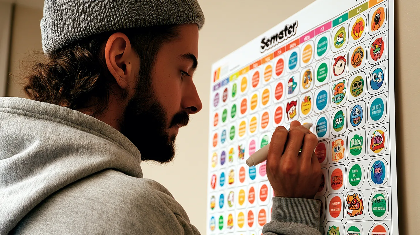 Student markiert Semestermeilensteine auf einem Studienkalender – Wie lange dauert das Zahnmedizinstudium?