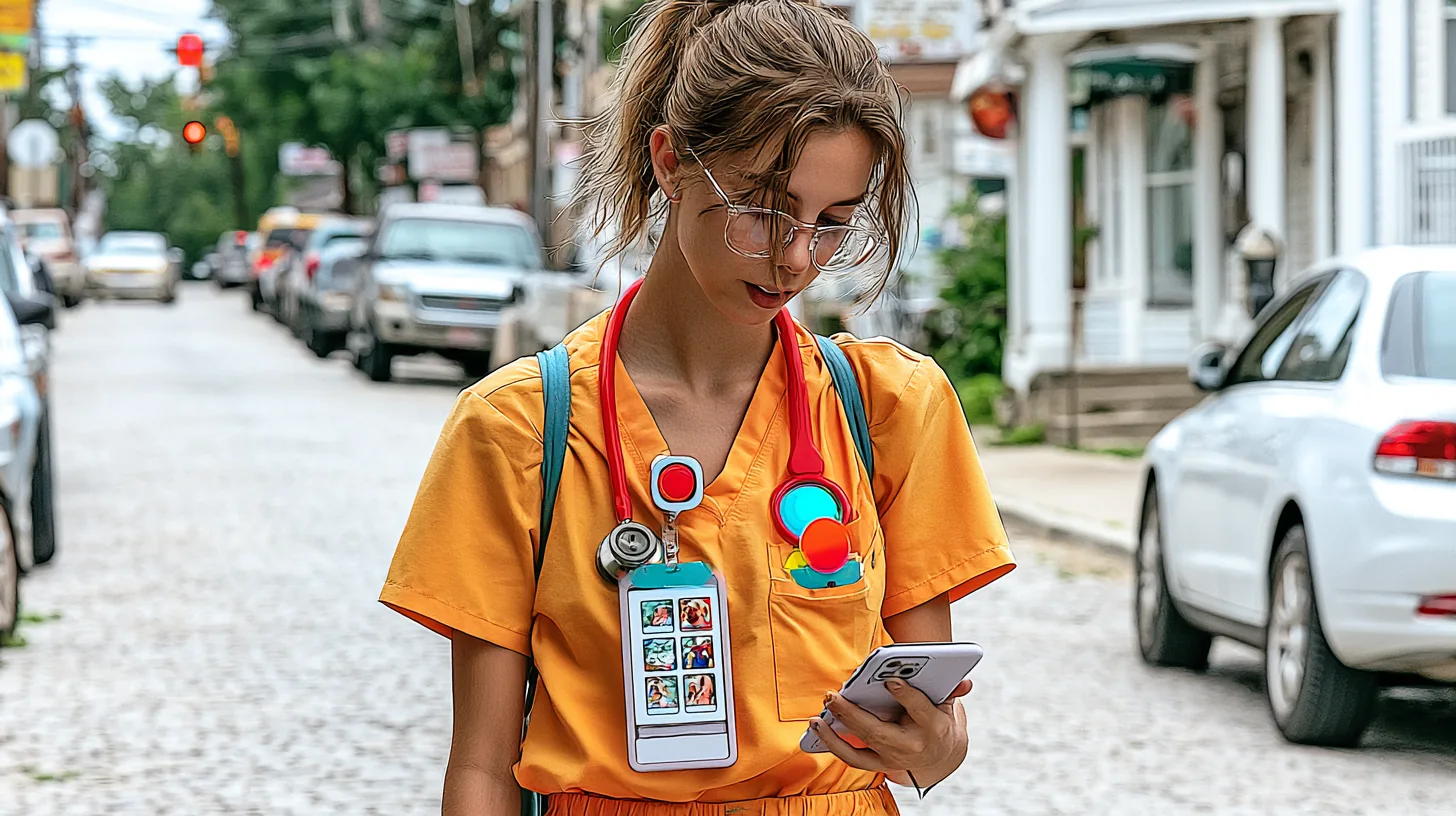 Zahnärztin verlässt abends die Praxis und blickt aufs Handy – Work-Life-Balance als Zahnarzt: Realität statt Wunschdenken