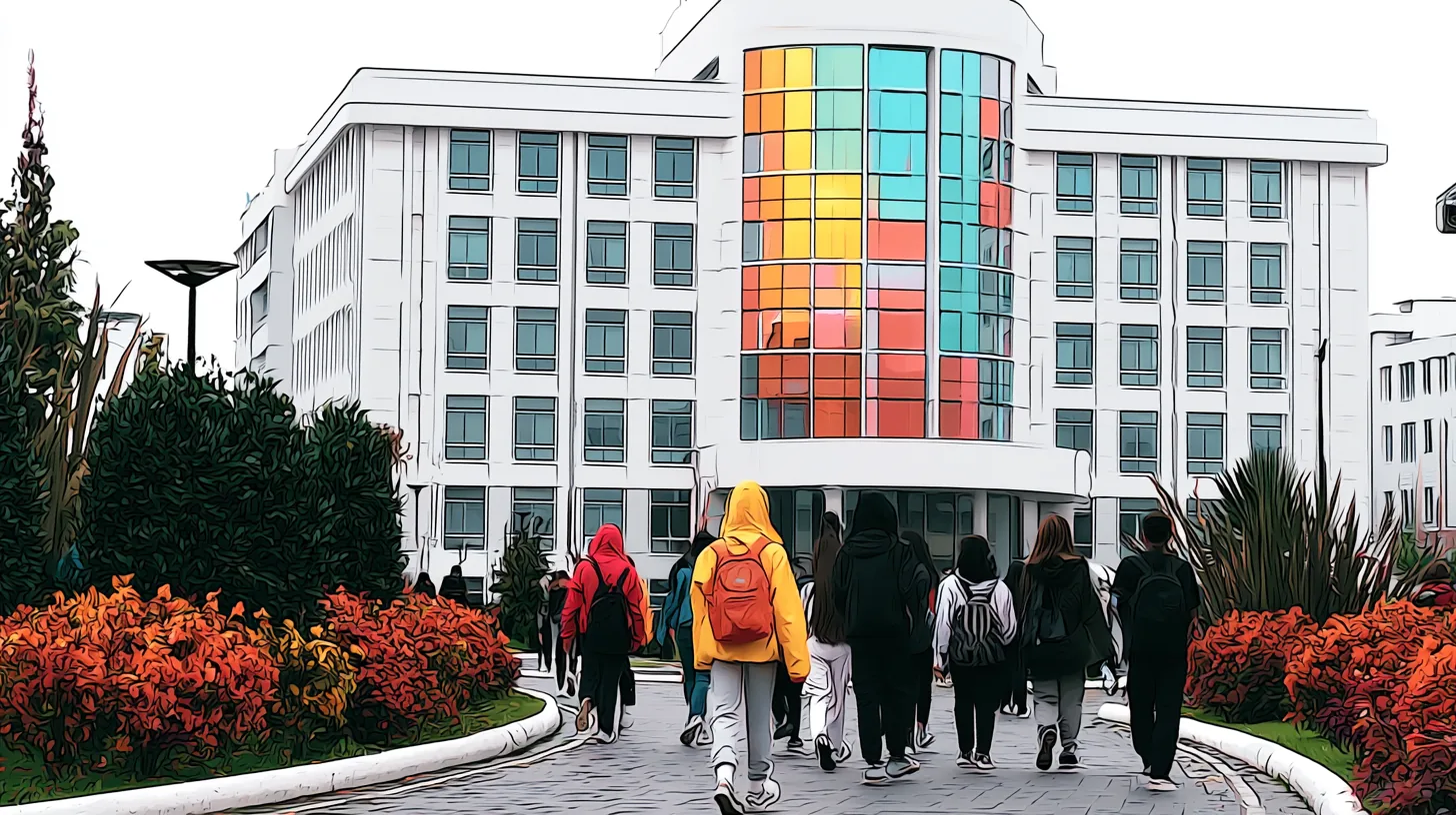 Studierende gehen zu einem modernen Universitätsgebäude – Zahnmedizin an privaten Universitäten in Deutschland