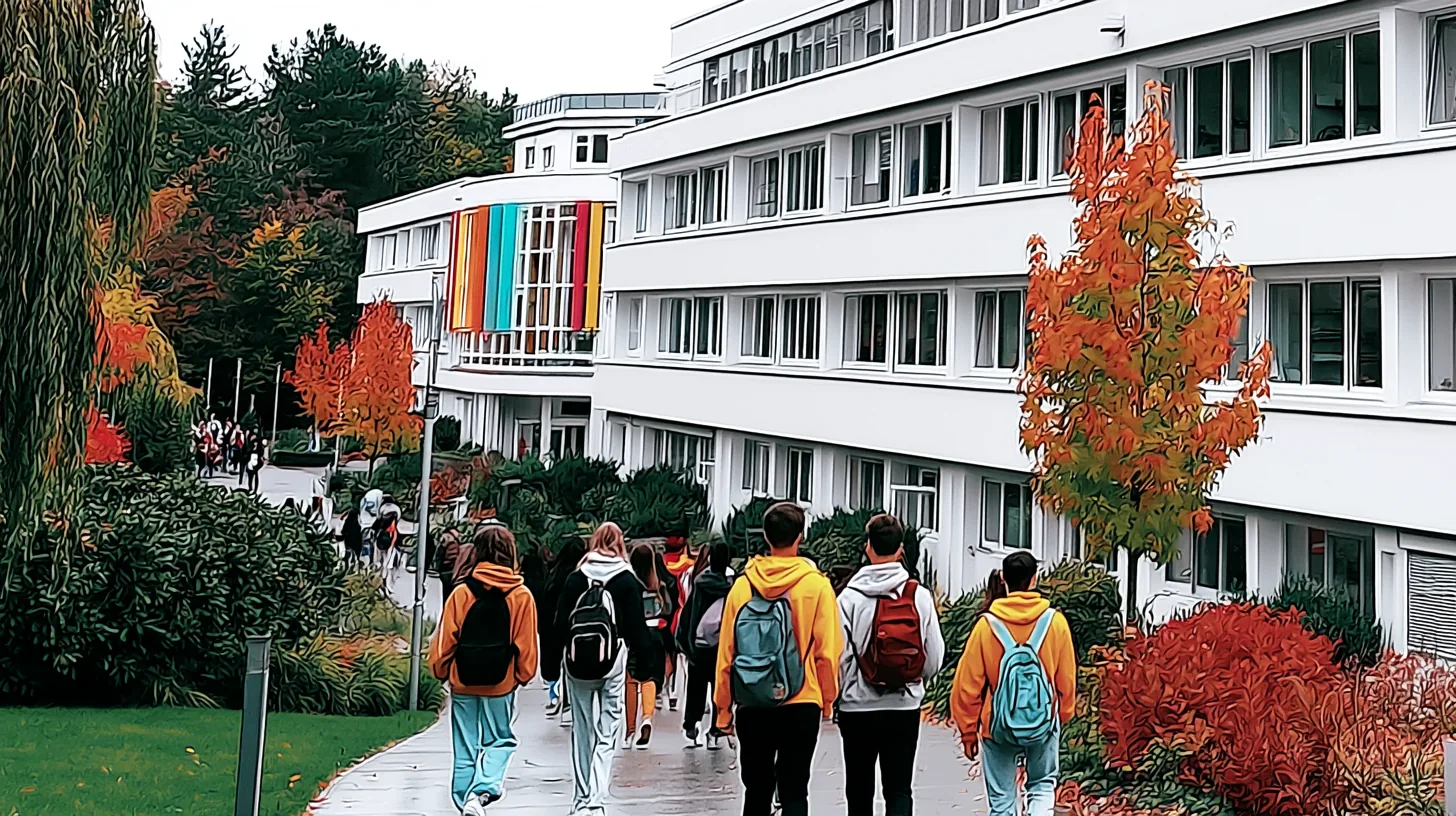 Studierende auf dem Weg zu einem deutschen Universitätscampus – Zahnmedizin studieren in Deutschland: Standorte und Bewerbungsweg